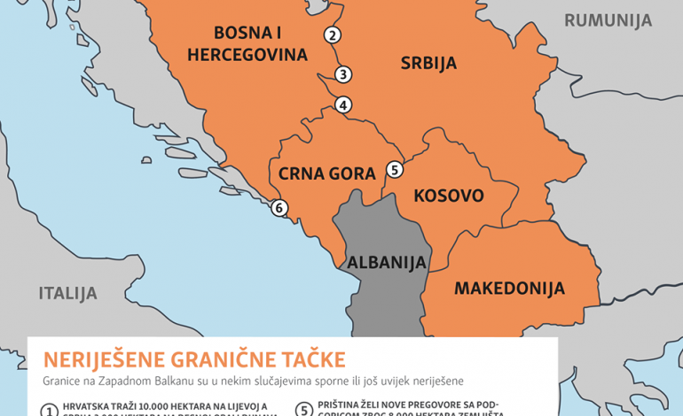 Kosovë- Mali i Zi në hartën e 5 pikave të pazgjidhura kufitare të Ballkanit