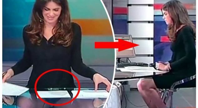 VIDEO/ Prezantuesja harron që ka tavolinë prej xhami, hap këmbët më shumë se ç’duhet