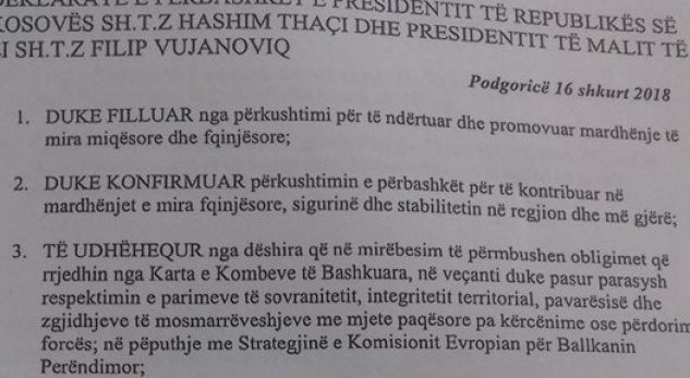 KUFIRI/ Zbulohet teksti i plotë i deklaratës Thaçi – Vujanoviç për Demarkacionin (DOKUMENT)