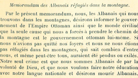 Diplomati francez: Memorandumi që shqiptarët e strehuar në male i drejtuan Perandorisë Osmane