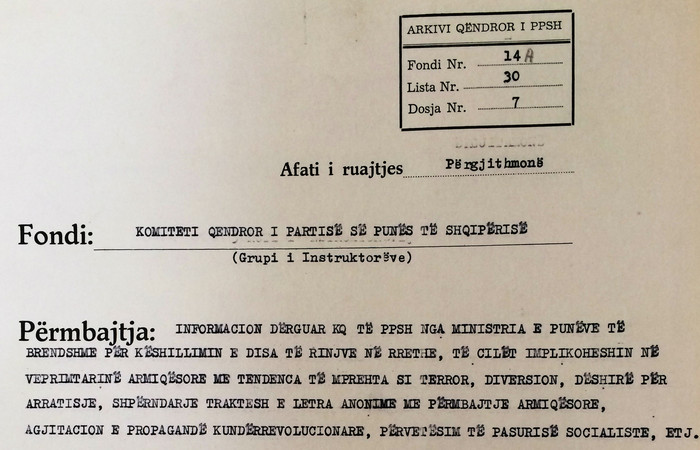 “Viti 1974, 40 të rinj përndiqen për ‘veprimtari antisocialiste’” (DOKUMENTET)