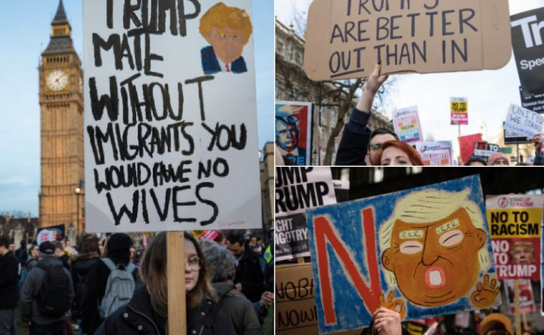 VIZITA E TRUMP NË LONDËR/ Disa nga mesazhet më domethënës që shoqëruan protestën (FOTO)