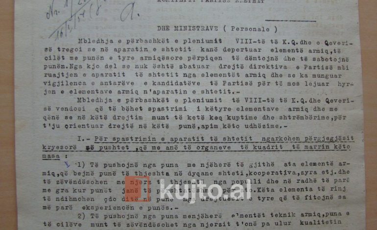 DOKUMENT I 1950/ Hiqni nga puna gjithë armiqtë e regjimit, edhe ata në dyqane e kooperativa