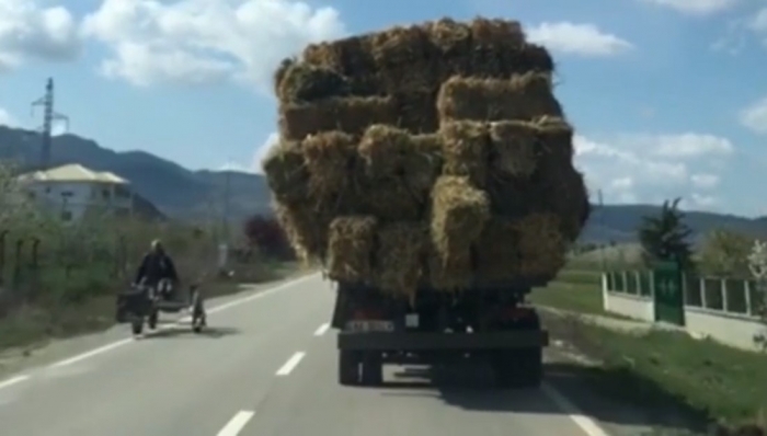 NDODH EDHE KJO/ Turisti sheh kamionçinën me kashtë në rrugët e Korçës. “Alarmon” policinë… (VIDEO)