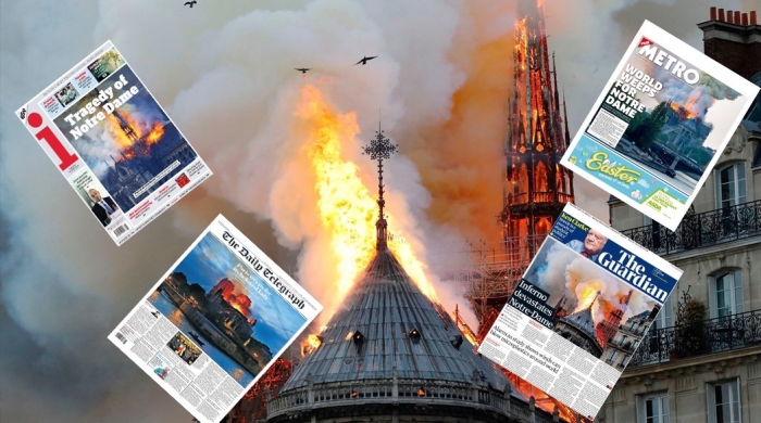 HUMBJA QË LA BOTËN PA FJALË/ Çfarë shkruajnë gazetat e mëdha për zjarrin në Notre-Dame (FOTO)