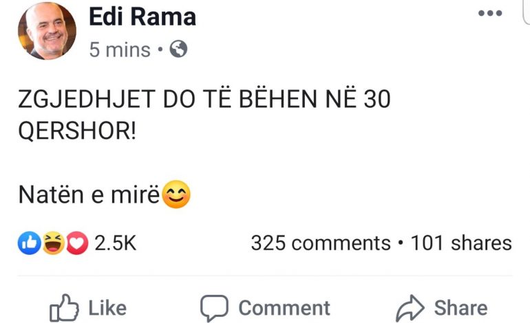 I PRERË/ Rama: Zgjedhjet do të bëhen më 30 Qershor, natën e mirë