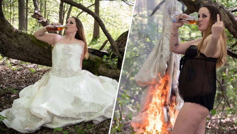 E PAZAKONTË/ Gruaja feston DIVORCIN, i vë FLAKËN fustanit…
