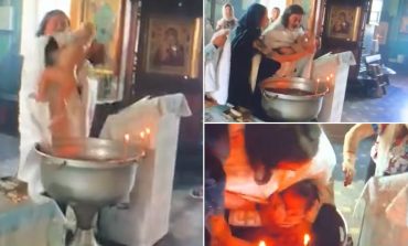 VIDEO E TMERRSHME/ Prifti trajton brutalisht foshnjën gjatë pagëzimit