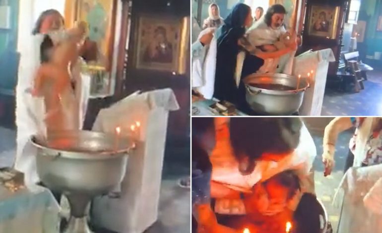 VIDEO E TMERRSHME/ Prifti trajton brutalisht foshnjën gjatë pagëzimit