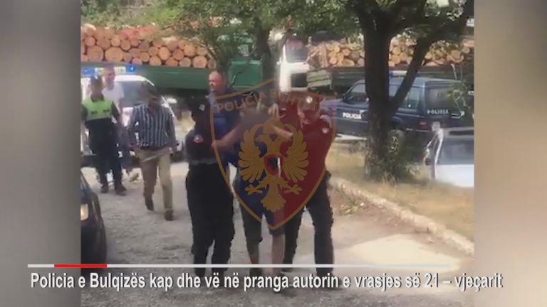 VRASJA NË BULQIZË/ Me pranga në duar dhe kokën ulur, momenti i arrestimit të autorit (VIDEO)