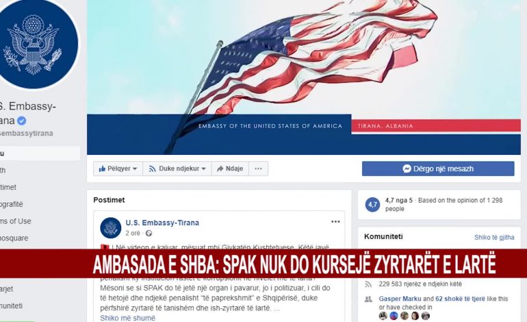 BETIMI I PROKURORËVE TË SPAK/ Reagon Ambasada e SHBA: Hetim zyrtarëve, bosëve të krimit dhe atyre që ishin të paprekshëm
