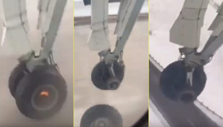 FRIKË NË BORD/ Pamje kur rrota shkëputet nga avioni menjëherë pasi ngrihet në fluturim