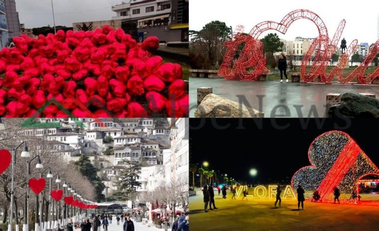 SHËN VALENTINI/ Qytetet e Shqipërisë e festojnë si rrallëherë. Zemra dhe atmosferë…kudo (PAMJET)