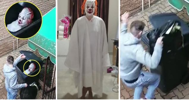 MAMAJA TMERRON DJALIN SE NUK I BËRI KAFE/ Futet brenda koshit të mbeturinave e veshur si kloun (VIDEO)
