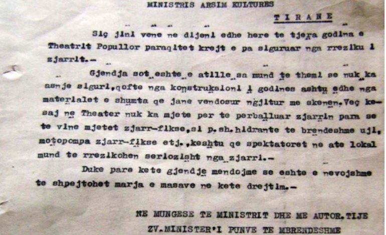 ZBULOHET DOKUMENTI/ 62 vjet më parë Teatri Kombetar i rrezikonte jetën aktorëve dhe spektatorëve