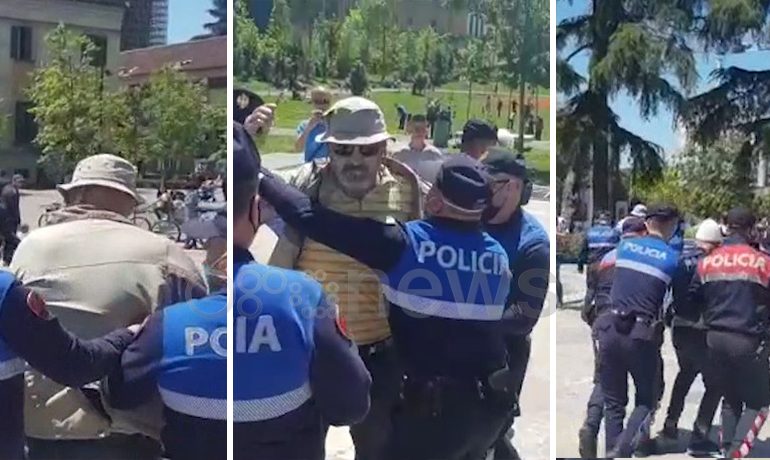 PROTESTË NË SHESHIN “SKËNDERBEJ”/ Policia tenton ti shpërndajë, shoqëron 2 protestues (FOTO+VIDEO)