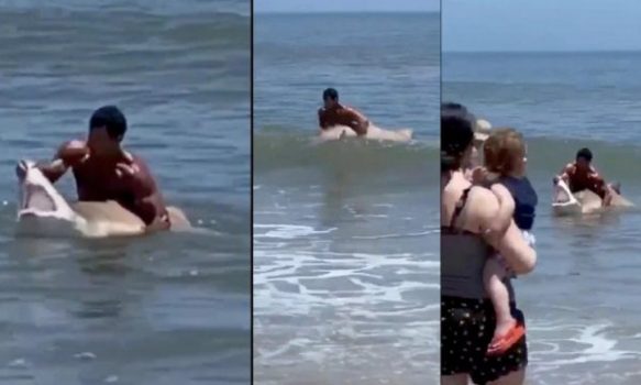 E PAZAKONTË/ Burri kap peshkaqenin gjigant dhe bën foto