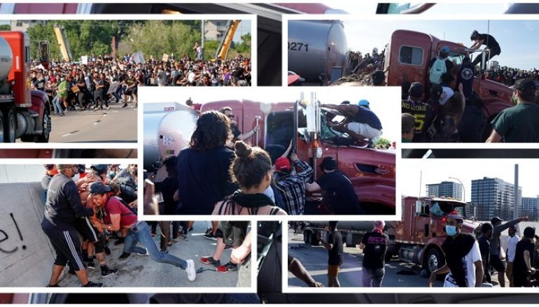 PAMJE HORROR NGA SHBA/ Shoferi i vërsulet turmës me kamion, protestuesit amerikanë e nxjerrin jashtë dhe e rrahin brutalisht (FOTO+VIDEO)