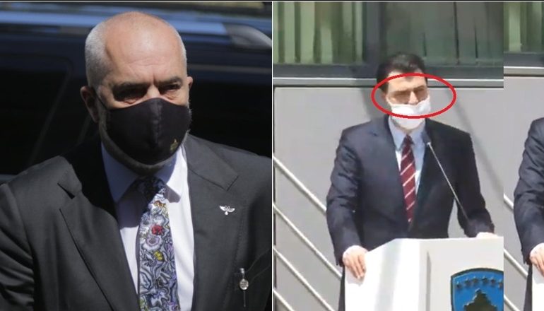 KRAHASIMET/ Rama maskë me logon e Kryeministrisë, Basha e ve gabim. PD në Tiranë e heq maskën, në Kosovë e vë