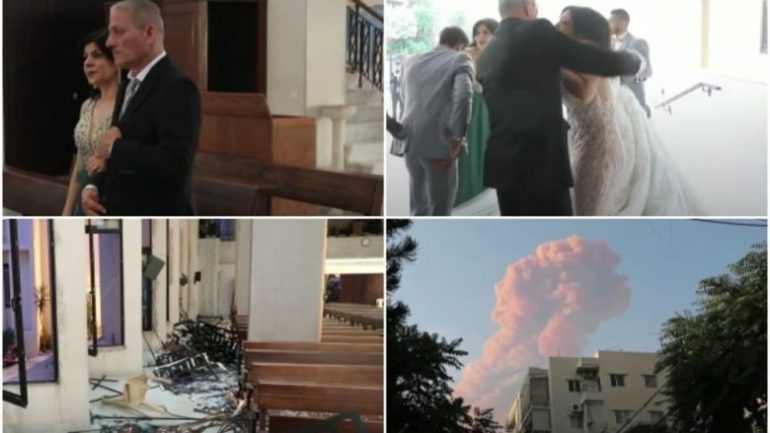 PAMJET BRENDA NJË KISHE NË BEJRUT/ Një grua trembet, një tjetër bën kryqin, po bëheshin gati për ceremoninë martesore kur gjithçka shpërtheu (VIDEO)