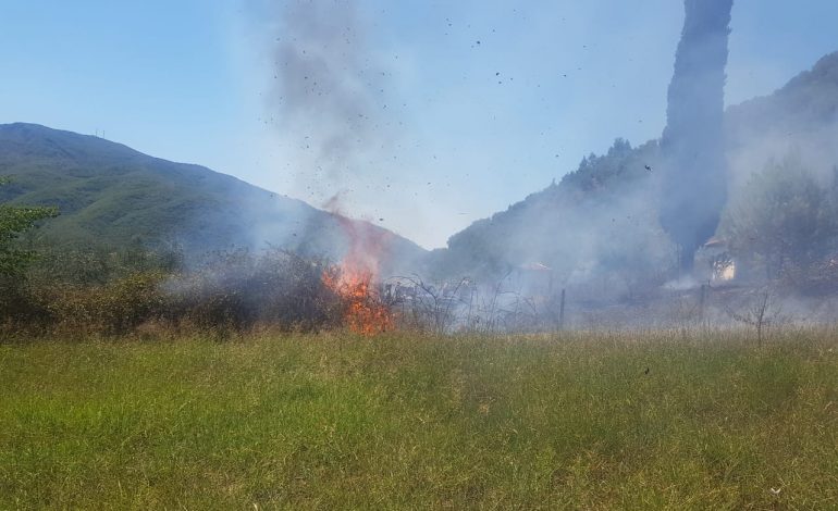 ZJARR NË PEQIN/ Përfshihen nga flakët varrezat e Pauleshit, pritet mbërritja e zjarrfikses (PAMJET)