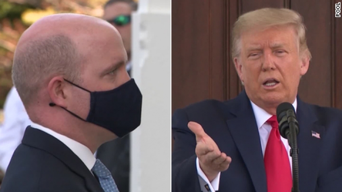 NDODH EDHE KJO/ Trump i kërkon të heqë maskën, gazetari e refuzon: Sa metra larg je? (VIDEO)