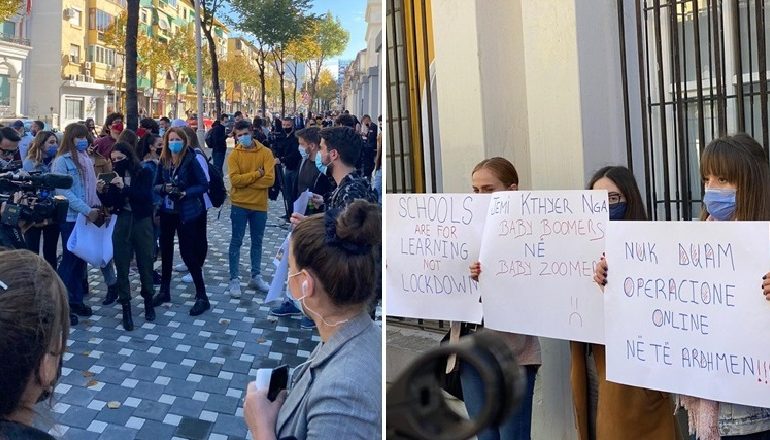 PROTESTA PARA MINISTRISË/ Policia u bën thirrje studentëve të shpërndahen: Tubim i paligjshëm (VIDEO)