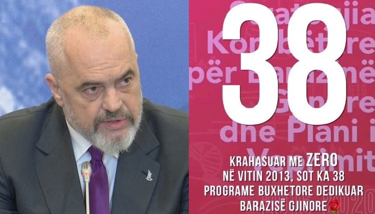 “100 ARRITJE, 100 DITË”/ Rama: Sot 38 programe buxhetore dedikuar barazisë gjinore, në 2013 ishin 0! S’ka kohë…