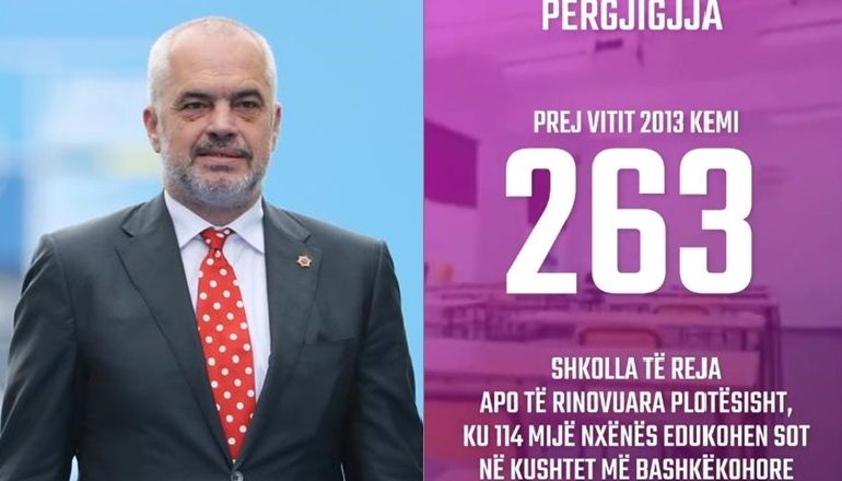 “100 DITË, 100 ARRITJE”/ Rama: 263 shkolla të reja apo të rinovuara vitet e fundit, 114 mijë nxënës edukohen në kushte bashkëkohore