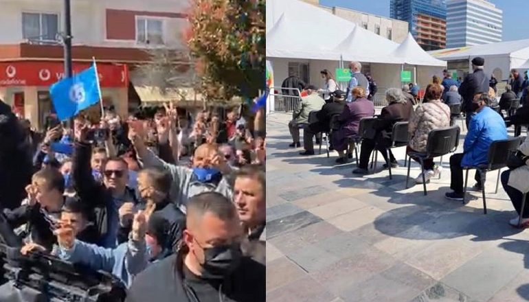 VAKSINIMI DHE FUSHATA E BASHËS/ Rama poston FOTOT: Njëra lufton për të shpëtuar jetën, tjetra bën përsheshe me virus për politikë