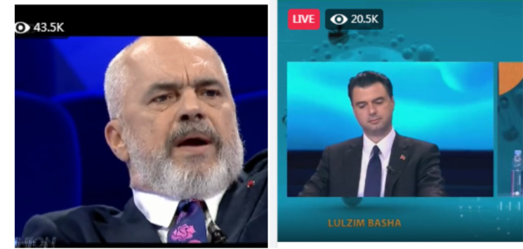 FOTOLAJM/ Mbi 43 mijë shikues LIVE! Rama fiton betejën për audiencën, ndiqet dyfishin e Lulzim Bashës