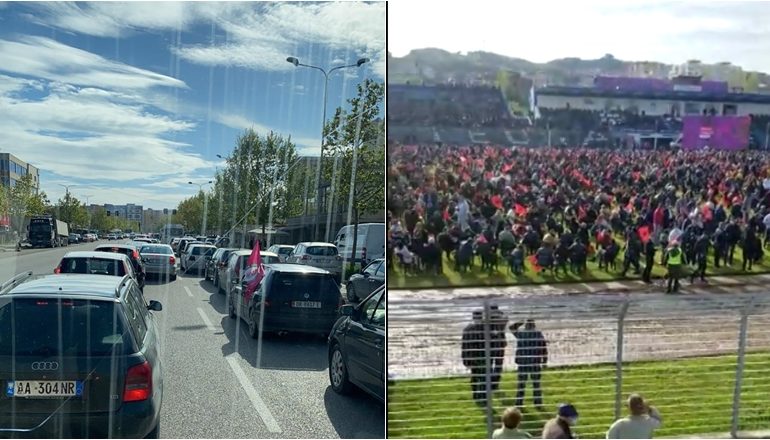 FOTOLAJM/ Rama mbyll fushatën në Durrës, stadiumi “Niko Dovana” tejmbushet nga mbështetësit
