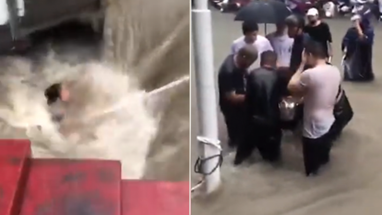 PAMJE TRONDITËSE/ Shihni momentin kur gruan e “përpin” UJI, mezi shpëtohet nga përmbytjet (VIDEO)