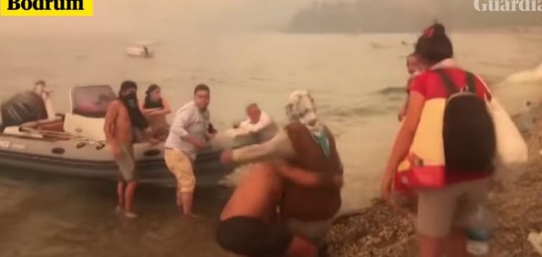 PAMJE TMERRI NË TURQI/ Shihni si nxitojnë turistët të hipin në skafe për t’i shpëtuar zjarrit (VIDEO)