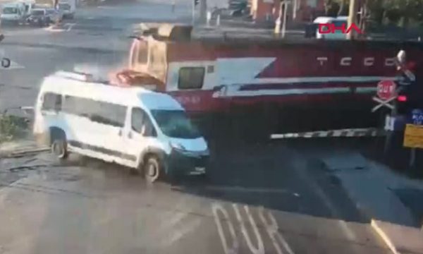 AKSIDENTI ME 6 TË VDEKUR NË TURQI/ Momenti kur treni merr para minibusin (VIDEO)