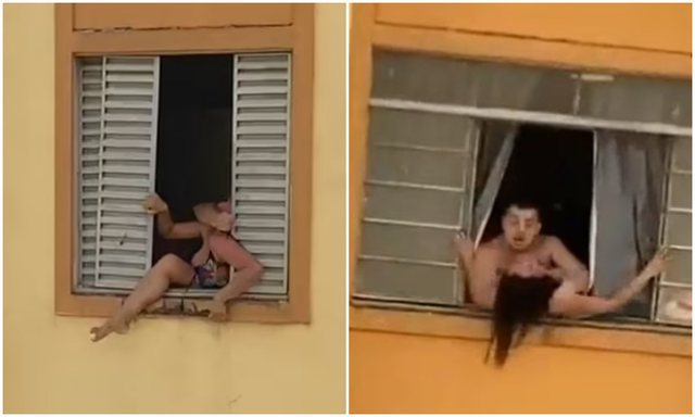 PAMJET E FRIKSHME/ Gruaja shtatzënë tenton të hidhet nga dritarja për t’i shpëtuar burrit abuziv (VIDEO)