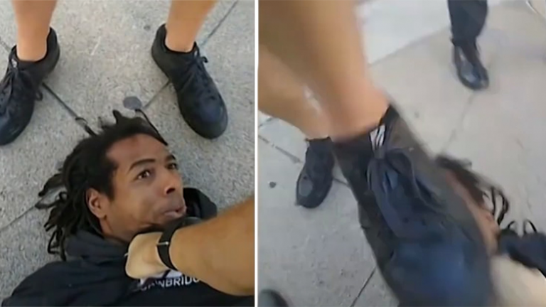 PUBLIKOHEN PAMJET E RËNDA/ Polici godet me shkelm në fytyrë një të pastrehë me ngjyrë në Indiana (VIDEO)