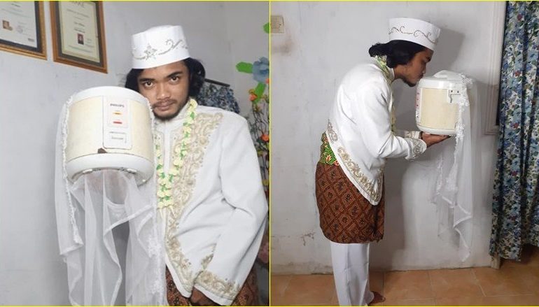 “E BINDUR DHE E DASHUR”/ Ndodh edhe kjo në Indonezi, i riu “martohet” me tenxheren e orizit