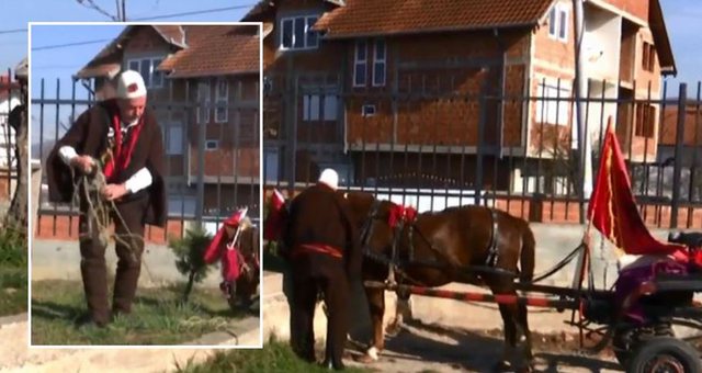 NODH EDHE KJO/ Qytetari nga Podujeva niset me kalë dhe flamurin kuqezi për të votuar