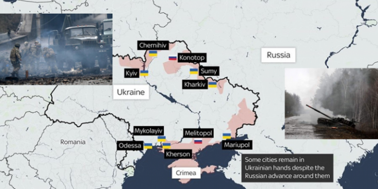 HARTA ME ZONAT E PUSHTUARA NGA RUSIA/ Ushtarët rezistencë në dy qytetet kryesore të Ukrainës