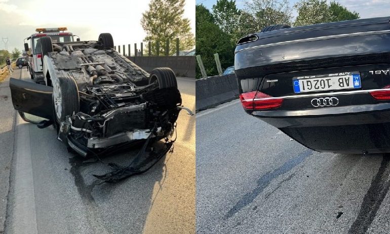 PAMJET E FRIKSHME/ Tjetër aksident, “Audi A8L” përmbyset në autostradën Tiranë-Durrës