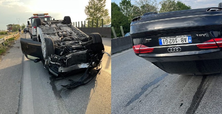 PAMJET E FRIKSHME/ Tjetër aksident, “Audi A8L” përmbyset në autostradën Tiranë-Durrës
