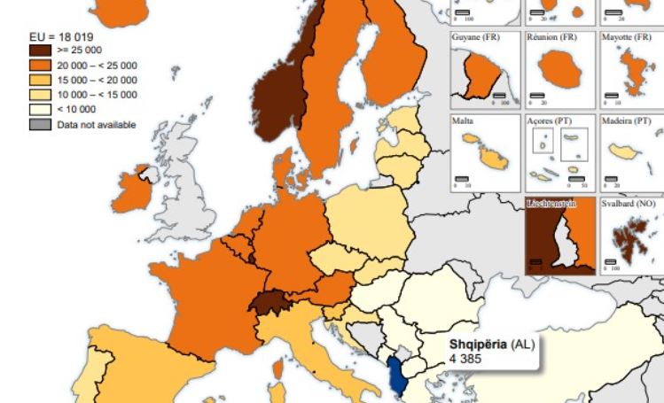 SHIFRAT/ Eurostat: Të ardhurat e disponueshme të familjeve shqiptare janë më të ulëtat në Europë
