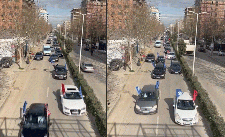 VIDEOLAJM/ Me flamuj kombëtarë dhe të PD-së, autokolona me simpatizantët demokratë nisen drejt protestës