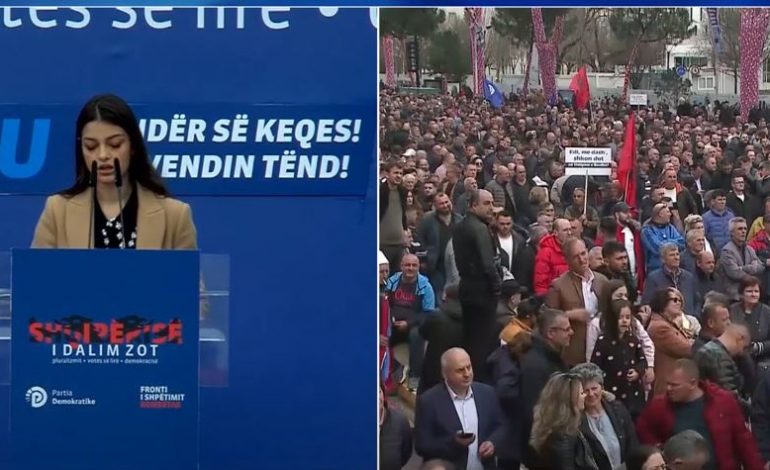 VIDEOLAJM/ Anëtarja e FRPD ndihet keq në foltoren e protestës së opozitës, e ndihmojnë të largohet nga podiumi