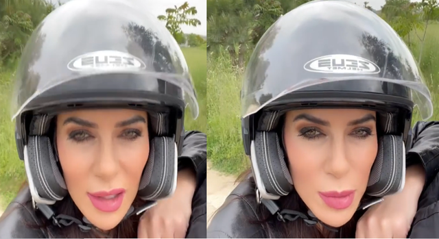 VIDEOLAJM/ Mbi motor dhe me kaskë në kokë, Grida Duma siç nuk e keni parë më parë