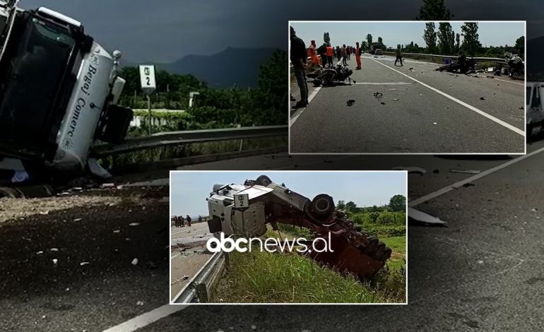 PAMJET E RËNDA/ Aksident i trefishtë në aksin rrugor “Milot-Rrëshen”, përplaset një kamion me dy motorë dhe një foristradë