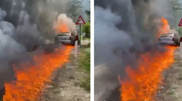 SHPËRTHEN NË FLAKË MAKINA NË LLOGARA/ Merr zjarr edhe rruga, detajet e para