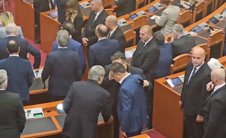 ÇFARË NUK U PA NË KUVEND? Konsultohet me Berishën dhe Palokën, ja momenti kur Noka tenton t’i vërë zjarrin karrigeve të përmbysura