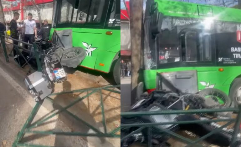 VIDEOLAJM/ Aksidentohet autobusi i linjës së ‘Unazës’ në Tiranë, shoferit i ra të fikët